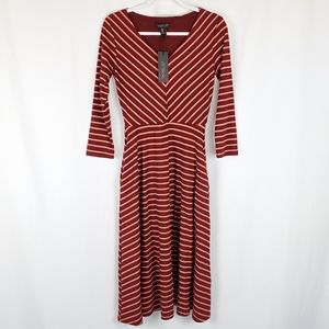 Rachel Zoe Striped Long Sleeve Midi Fit & flair